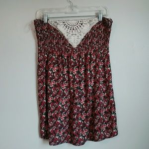 Boho Lace and Flowered Elastic Tube Top